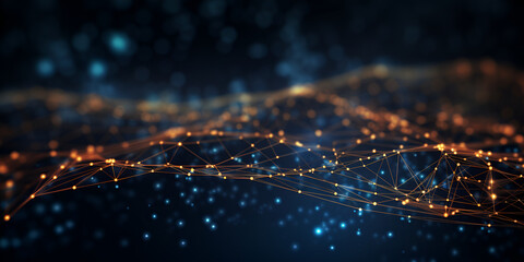 Abstract Data Connection Internet Network Information Background. Futuristic visualization of interconnected digital nodes with dark background, Networking Technology Image