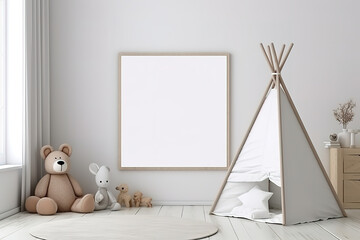 Modern indoor Blank empty  frame Background poster, realistic vertical picture frame
