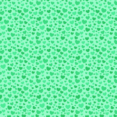 Seamless pattern with green hearts on mint background