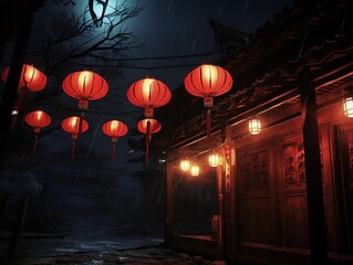 Chinese new year red lantern decoration in the night background 