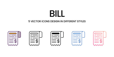 Bill icons set, colorline, glyph, outline, gradinet line, icon vector stock illustration isolate white background.