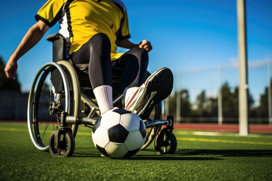 Wheelchair soccer players playing soccer
