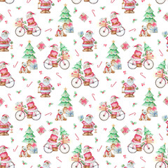 Merry Christmas watercolor seamless pattern santa claus digital paper