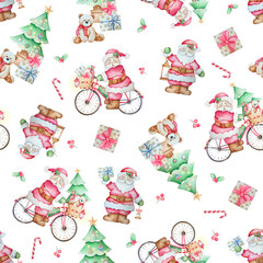Merry Christmas watercolor seamless pattern santa claus digital paper