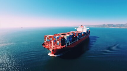 Drone View of A front of Container Ship in the Vast Ocean with Blue Sky
 - obrazy, fototapety, plakaty