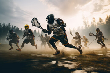 Athletes play the lacrosse game