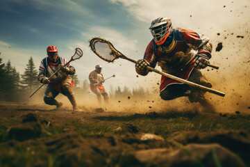 Athletes play the lacrosse game - Powered by Adobe