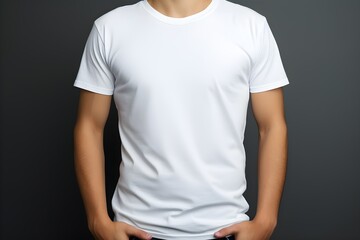 Confident Young Man Modeling a Pristine White T-Shirt Against a Neutral Background for Fashion Displays