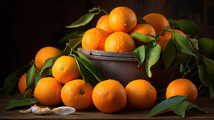 oranges on the table, fresh sliced orange on dark background ripe mellow fruit juice colour citrus tree citrus,