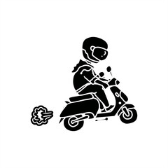 silhouette illustration of a motorbike rider with smoke billowing for an icon or logo