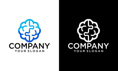 Brain Logo silhouette top view design vector template. Brainstorm think idea Logotype concept icon.