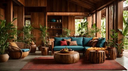 Fototapeta premium Luxury, modern Indian house designed with a focus on sustainable materials.