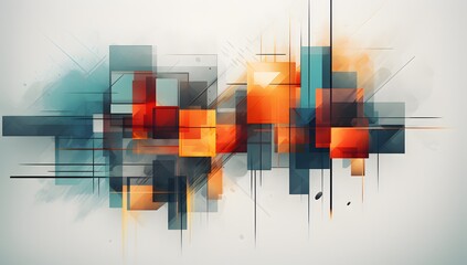 Vibrant Cubist Art: Fragmented Planes and Organic Shapes in Teal and Orange