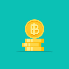 Thai Baht golden coins stack flat style vector illustration	