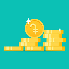 Armenian Dram golden coins stack flat style vector illustration	