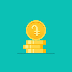 Armenian Dram golden coins stack flat style vector illustration	