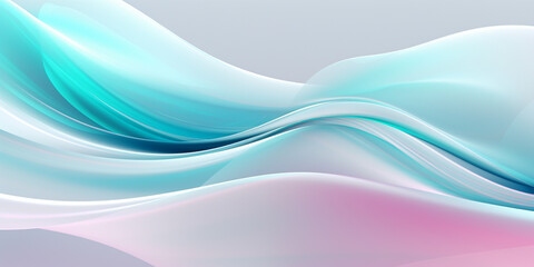ABSTRACT BACKGROUND: Organic Soft Neon Pearlescent Transparent  Glowing Pink and Blue and Teal Waves. Abstract Art Design Banner for Technology, Science and Beauty. Generative AI.