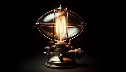 Photo d'une lampe allumée, montrant son faisceau lumineux, sur un fond noir.