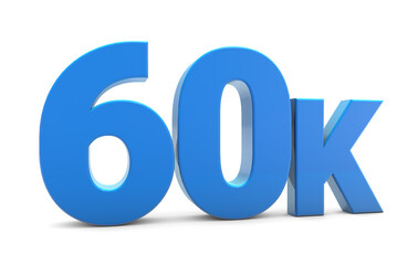 60K sign isolated on transparent background. Thank you for 60k followers 3D. 3D rendering