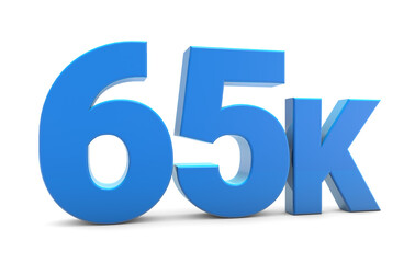 65K sign isolated on transparent background. Thank you for 65k followers 3D. 3D rendering