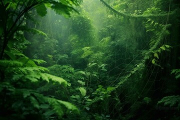 Fototapeta na wymiar web covered in lush green foliage. Generative AI