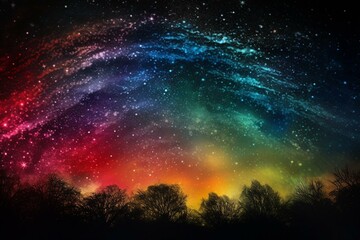 Fototapeta na wymiar under a celestial rainbow of stars. Generative AI