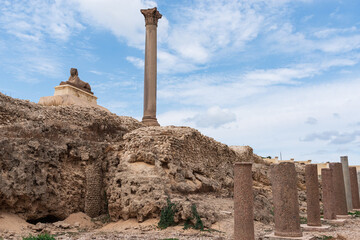 Pompey's Pillar in Egypt: A towering ancient monument, showcasing the architectural prowess and historical richness of Alexandria.