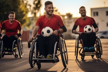 Wheelchair soccer players playing soccer