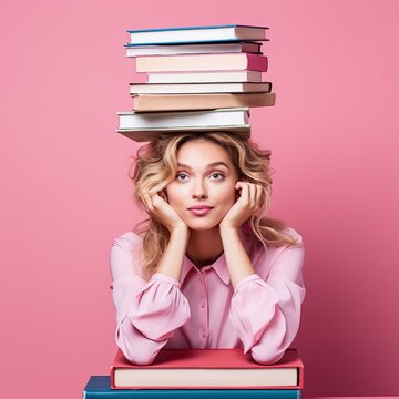 Woman with a Stack of Books on Her Head