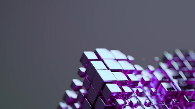 A purple cube made of many cubes pulsating and changing shape