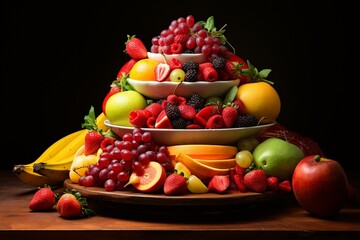 An abundant plate of fruity goodness. Generative AI
