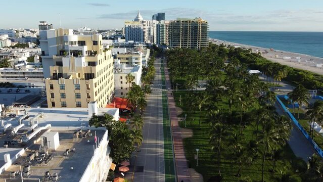Ocean drive skyline view aerial view drone Miami beach florida usa