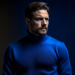 Obraz premium man in a blue cashmere turtleneck sweater