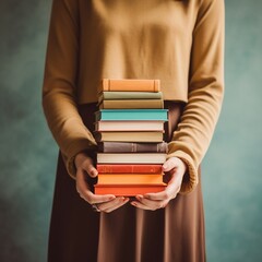 Woman Holding Stack of Books