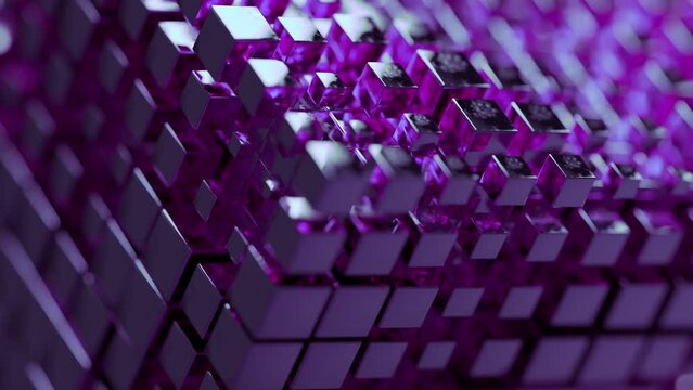 A purple cube made of many cubes pulsating