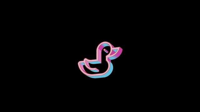 Bright duck icon is jumping merrily. Retro style. Alpha channel black. Looped from frame 120 to 240, Alpha BW at the end