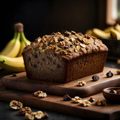 Fototapeta premium Banana Walnut Bread with Chocolate Chips - Irresistible Homestyle Baking