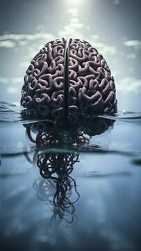 Animation Liquid Thoughts: Human Brain in Mental Navigation.Concept; symbolizing the fluidity of thoughts and the navigation of ideas in the mental world.