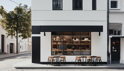 Restaurant or cafe store featuring Nordic minimalist style front design