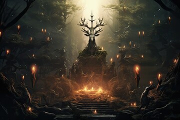 Mystical forest and sacrifice to the gods - obrazy, fototapety, plakaty