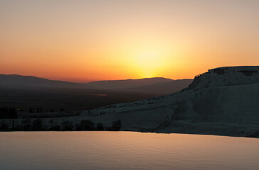 Sunset in travertines of Pamukkale