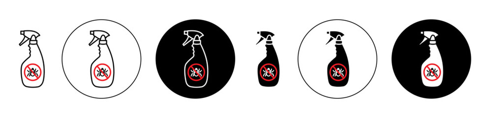 Insecticide icon set. disinfection spray vector symbol. pesticide control aerosol sign. bug pest spray icon in black filled and outlined style. - obrazy, fototapety, plakaty