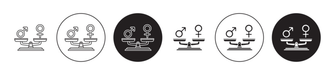 Gender equality vector icon set in black filled and outlined style.