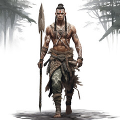 Fototapeta premium Tribe Warrior: Living Legend , Medieval Fantasy RPG Illustration