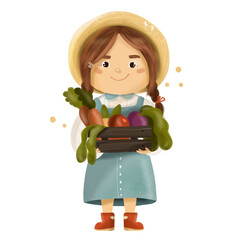 Cute little girl with autumn harvest