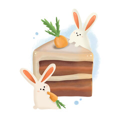 Carrot cake and cute bunnies. Greeting Card