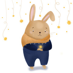 Cute bunny holding a star in his hands