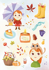 Cute Autumn Cozy Stickers. Cozy fall icons