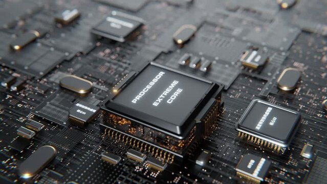 Computer processor on the motherboard in a 3D animation