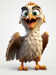 A 3D Cartoon Hawk Laughing and Happy on a Solid Background